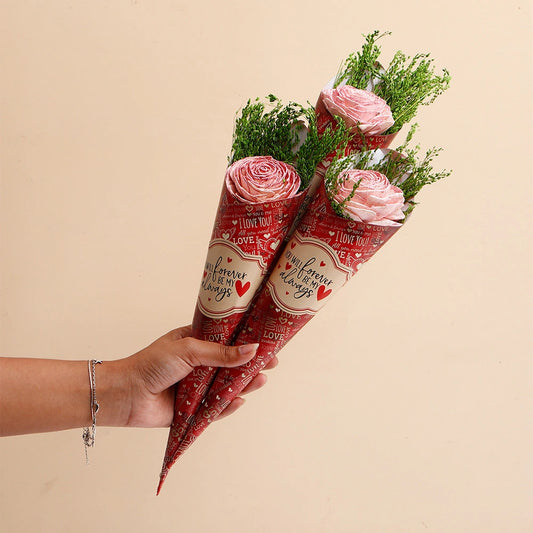 Pack Of 3 Pink Glitter Artificial Rose Bouquet