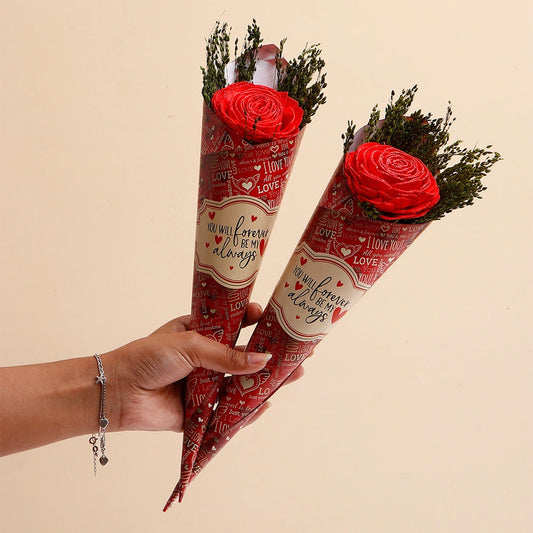 Pack Of 2 Red Glitter Artificial Rose Bouquet