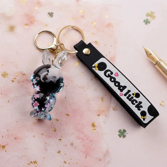 Panda in Bunny Liquid Glitter Keychain