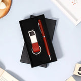 Gift Set with Maroon Pen & Leather Strap Keychain