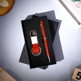 Gift Set with Maroon Pen & Leather Strap Keychain