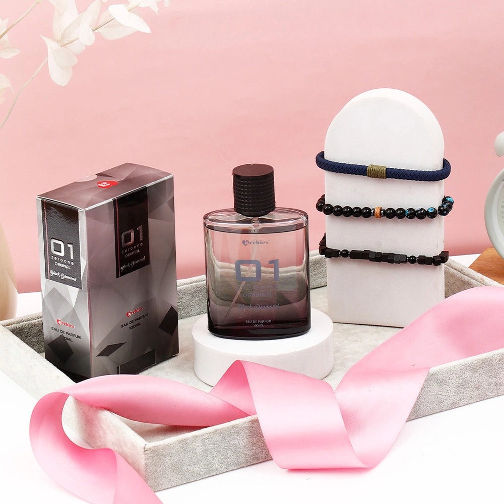Archies 01 Black Diamond Perfume & Wood Cross Bracelet Set