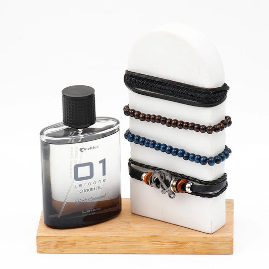 Archies 01 Black Diamond Perfume & Blue Beaded Bracelet Set