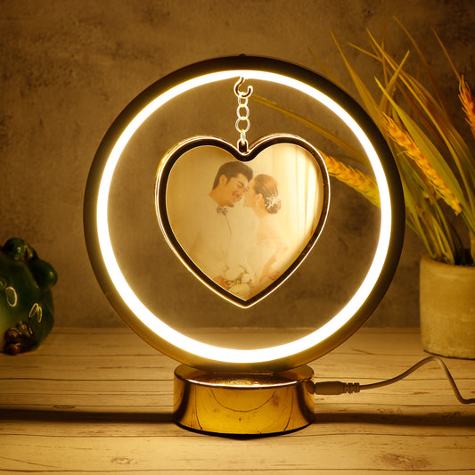 Swinging Heart Golden LED Photo Frame