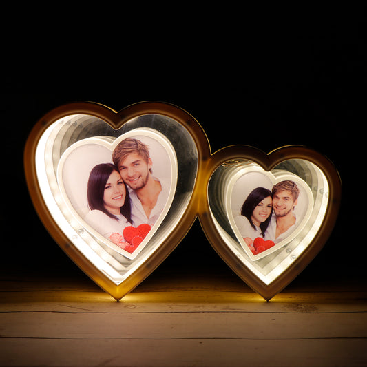 Twin Hearts White LED Magic Mirror Photo Frame