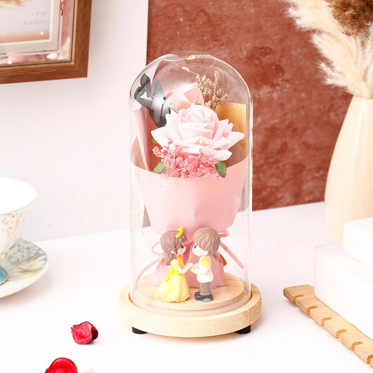 Archies Pink Rose Dome with Couple Figurine & Lights