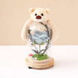 Archies Teddy Bear Blue Rose Glass Dome