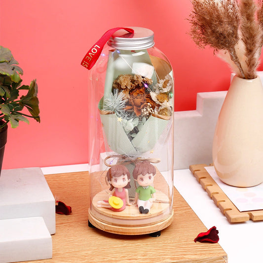 Archies Dried Flower Jar with Couple Figurine