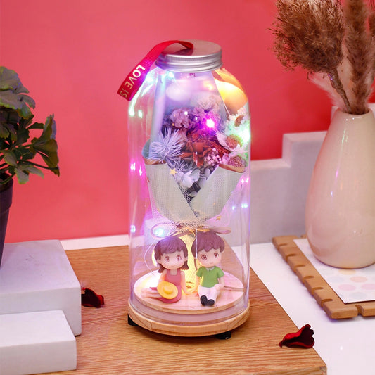 Archies Dried Flower Jar with Couple Figurine