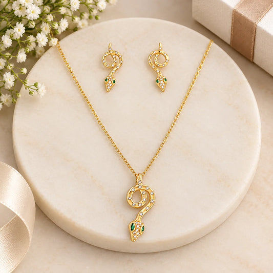 Golden Snake Earring Pendant Set