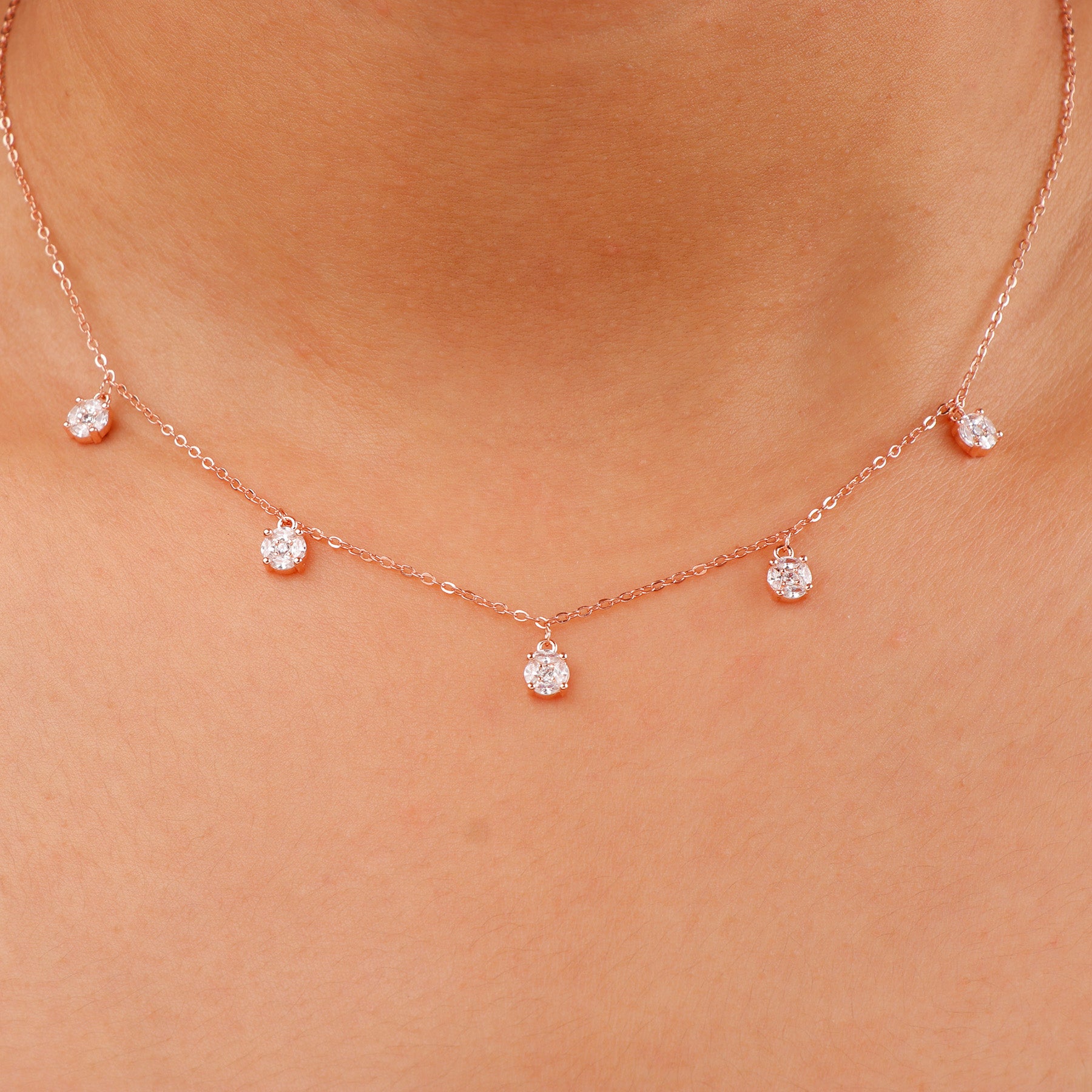 Dropping Stones Rose Gold Choker With Earring
