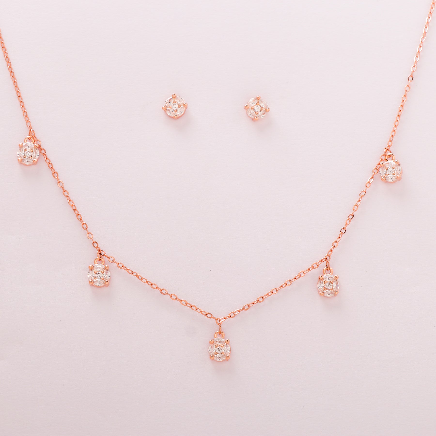 Dropping Stones Rose Gold Choker With Earring