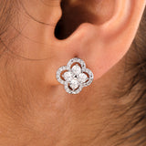 Silver Stone Clover Pendant With Earring