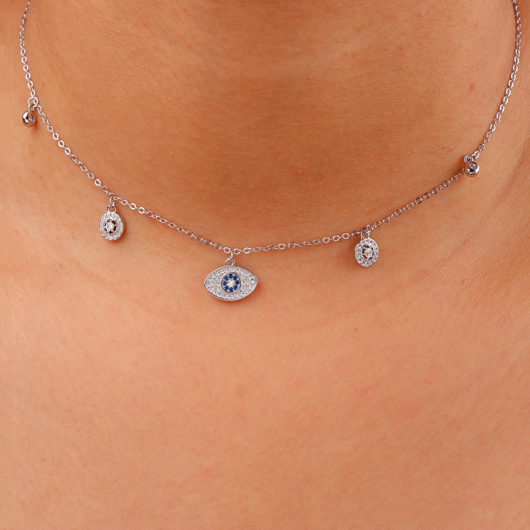 Silver Stones Choker With Earring