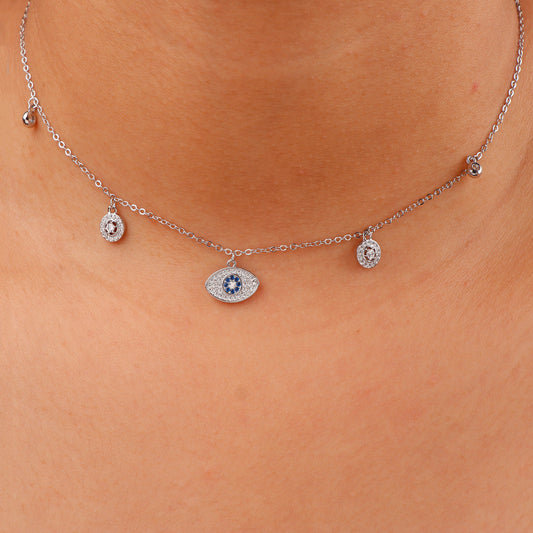 Silver Stones Choker With Earring