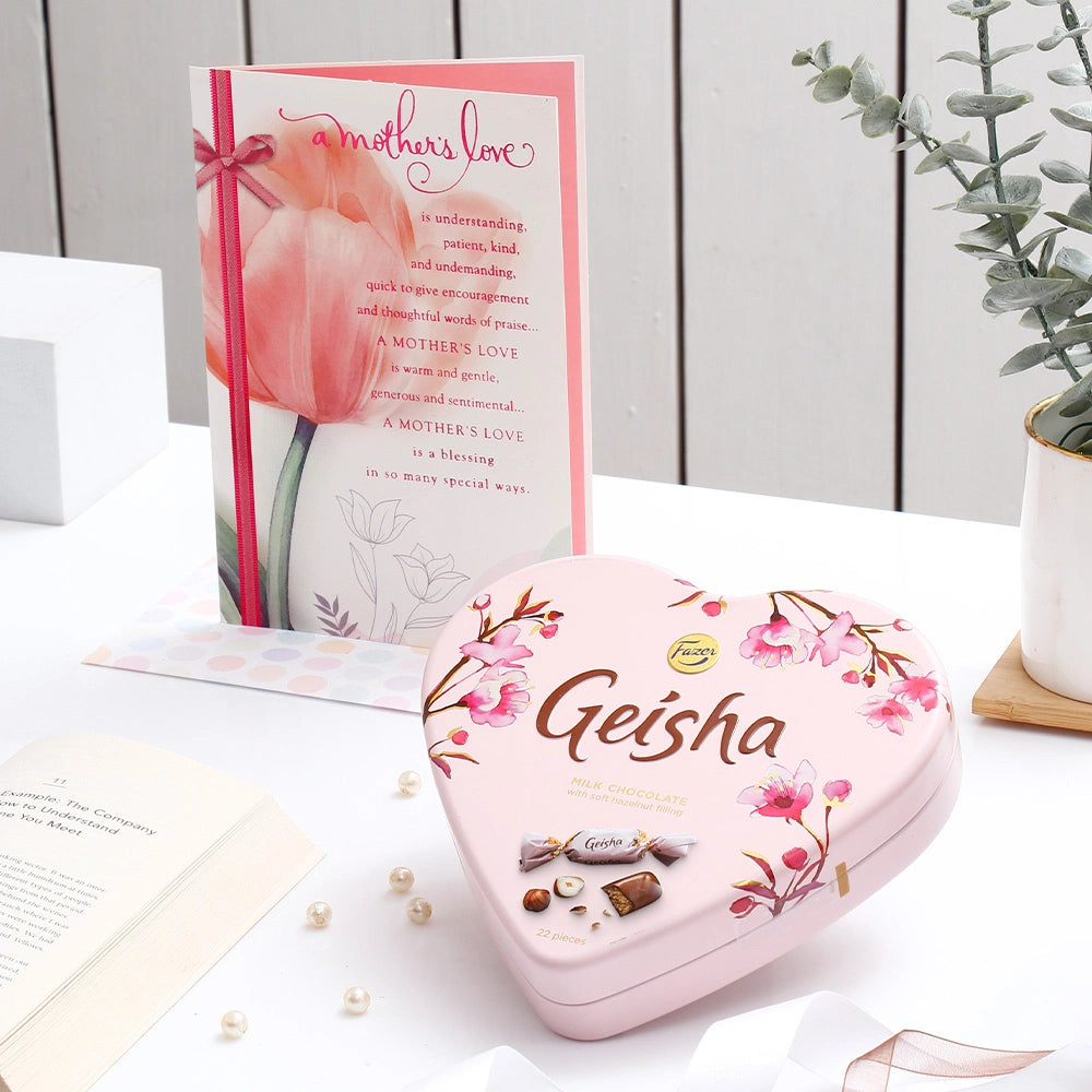 A Mother's Love Is Blessing Mother's Day Greeting Card and Geisha Milk Chocolate