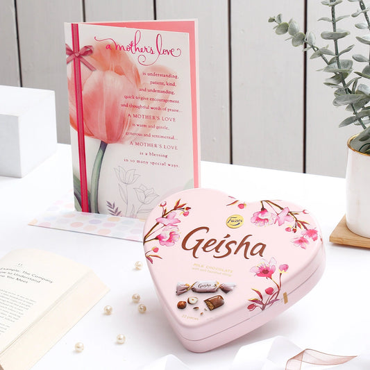 A Mother's Love Is Blessing Mother's Day Greeting Card and Geisha Milk Chocolate