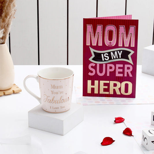 Superhero Mom Card & "mom You're Fabulous" Mug Combo