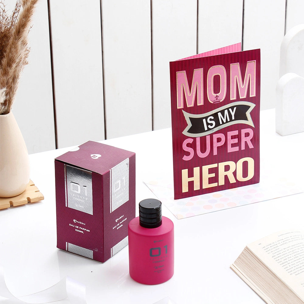 Superhero Mom Card & 01 Women Perfume Combo