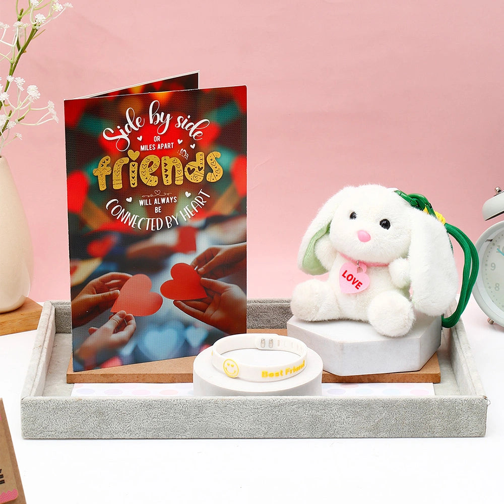 Archies 'Side By Side Friends' Greeting Card, Soft Toy Keychain & Bracelet Set