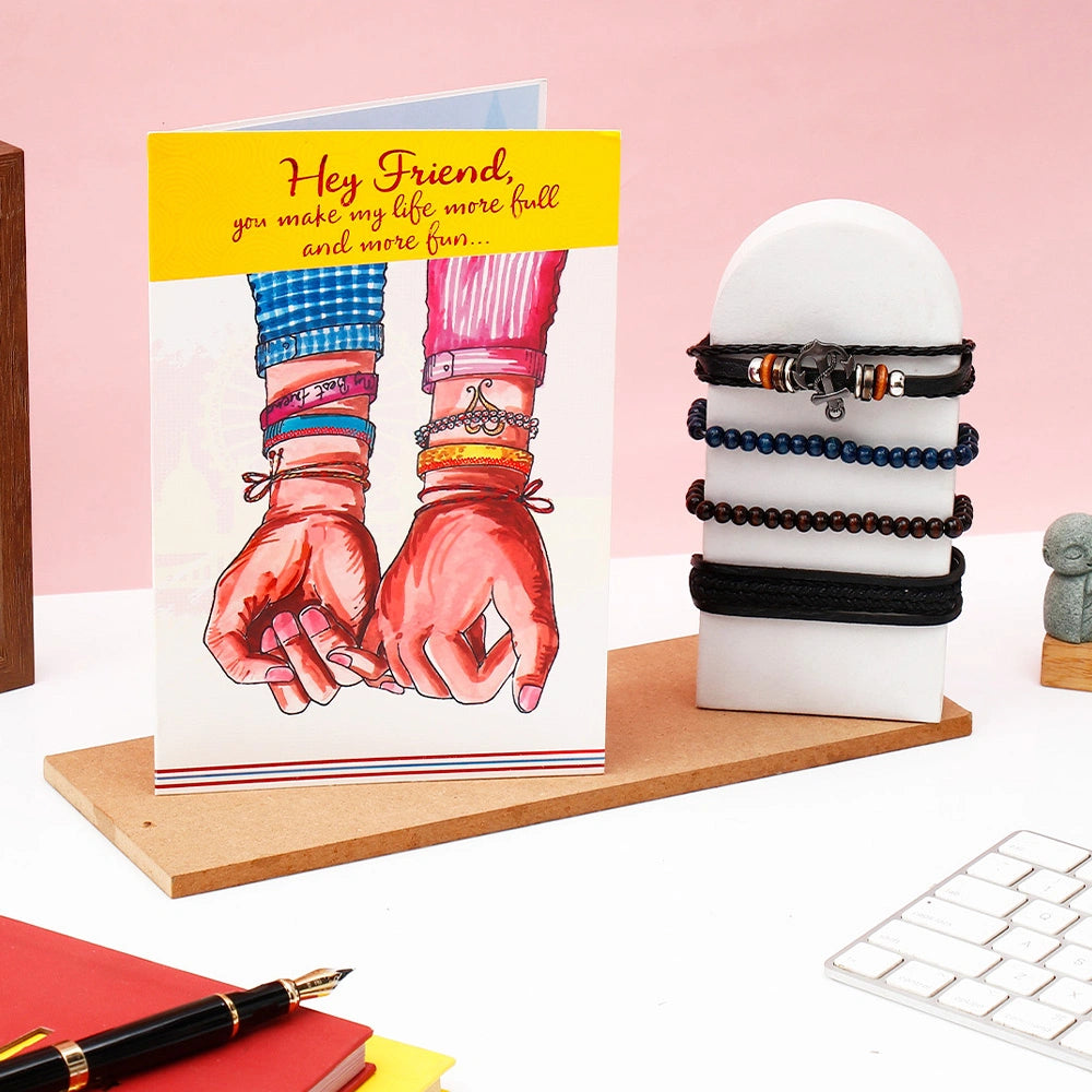 Archies Friendship Greeting Card & Blue Beaded Bracelet Set