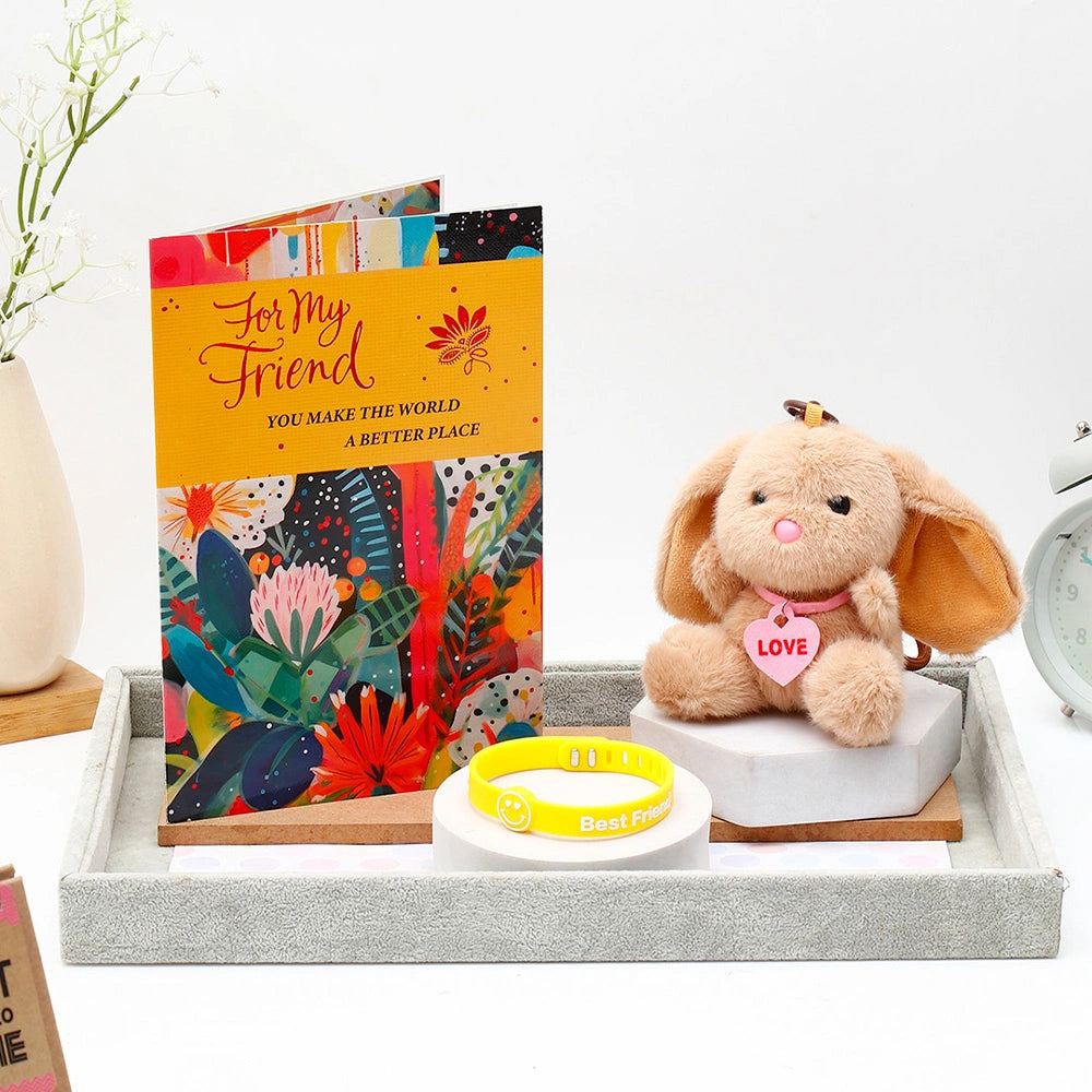 Archies 'For My Friend' Greeting Card, Soft Toy Keychain & Bracelet Set