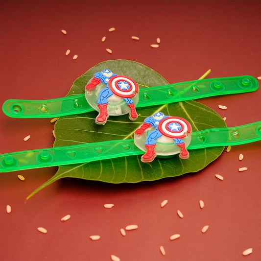 Captain America Green Rubber Kids Rakhi Pack of 2