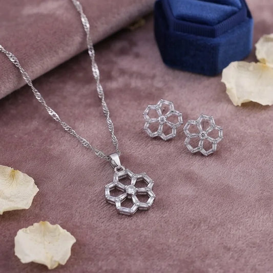 Floral Blooms Pendant with Earring Set