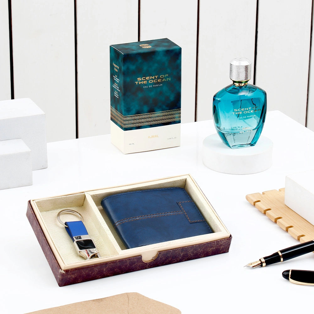 Archies Navy Blue Wallet Set With Scent Of The Ocean