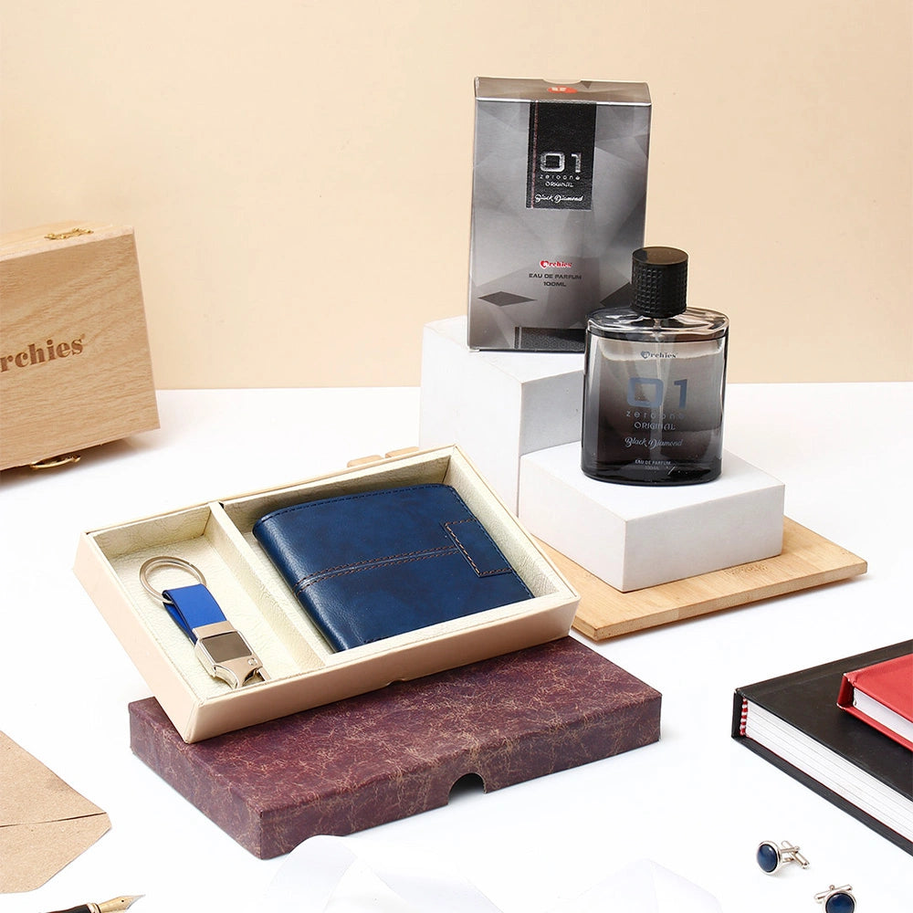 Archies Navy Blue Wallet Set With Archies Black Diamond Perfume