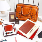 Brown Leather Laptop Bag With Submarine Set, Wallet Set And IKYK Tuscan Leather