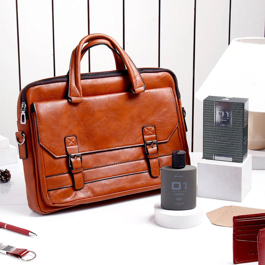 Brown Leather Laptop Bag With Archies 01 Men Perfume