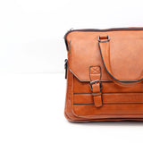 Tan Brown Leather Buckle Laptop Bag