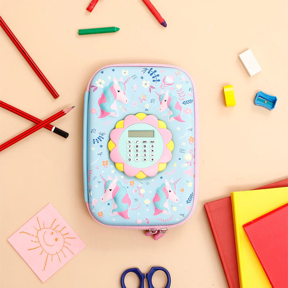 Blue Unicorn Calculator Pencil Case