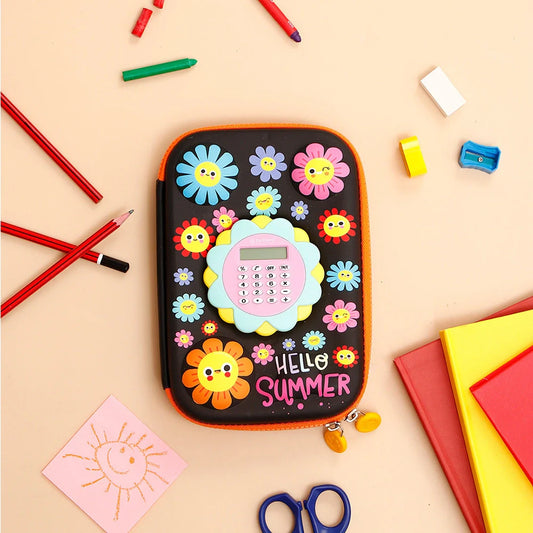 Hello Summer Floral Calculator Pencil Case