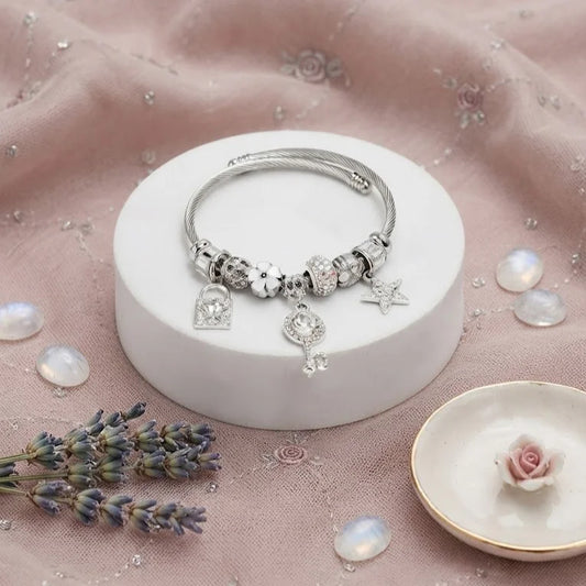 Lock and Key Charms Silver Bracelet