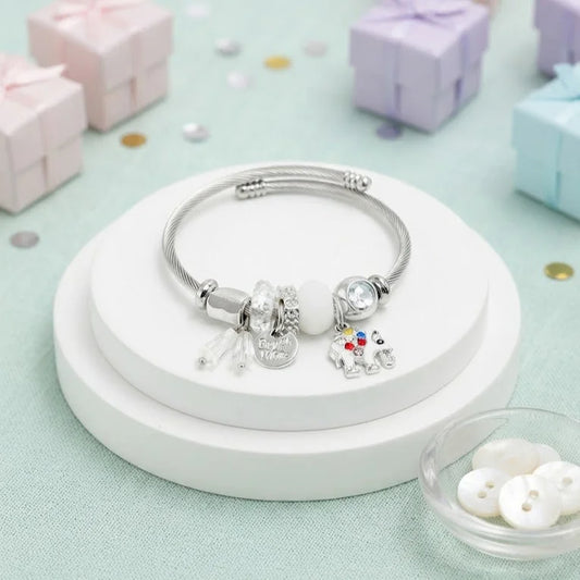 White Elephant Charms Silver Bracelet