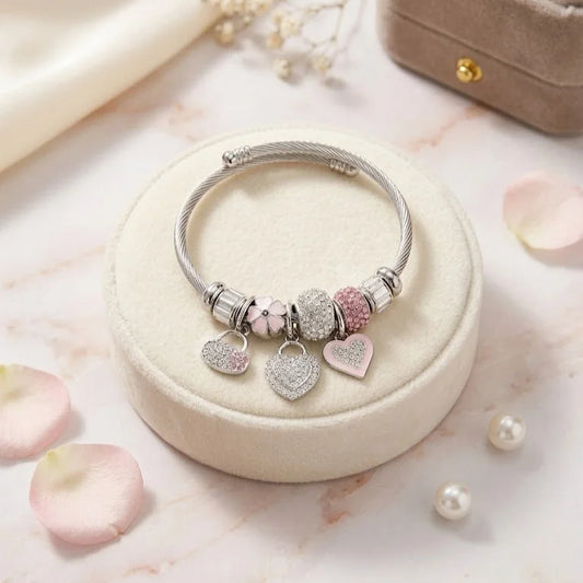 Sweet Heart Charms Silver Bracelet