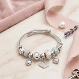 Hearts Charms Silver Bracelet