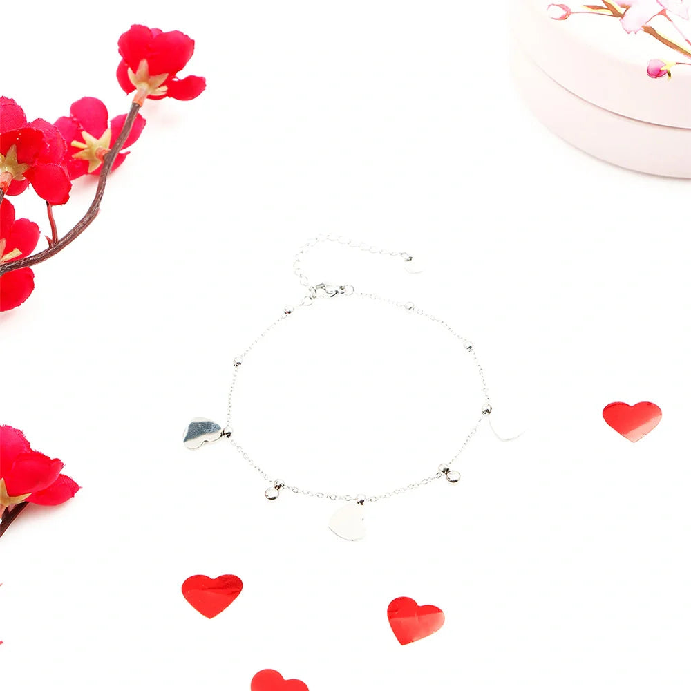 Silver Hearts Charm Anklet