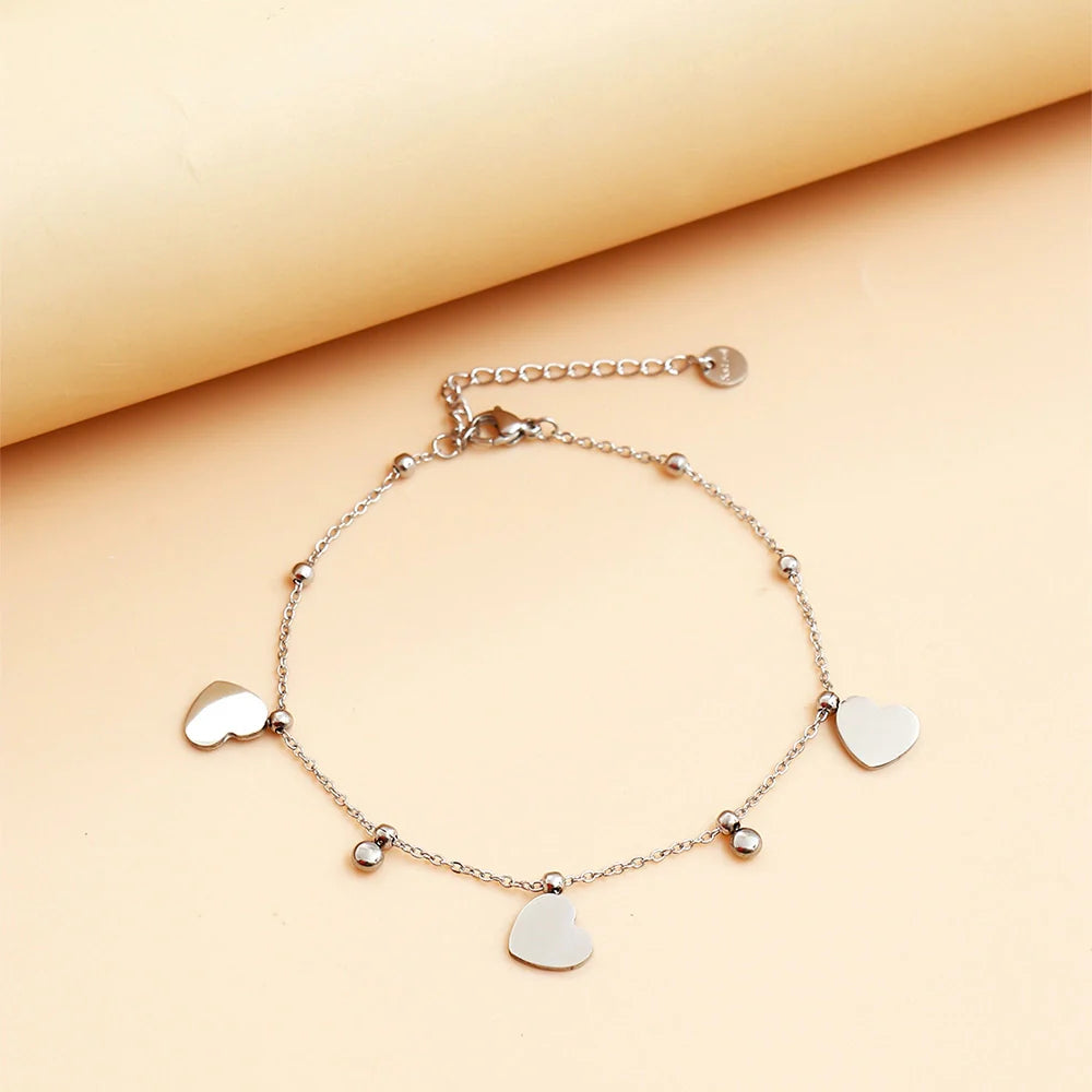Silver Hearts Charm Anklet