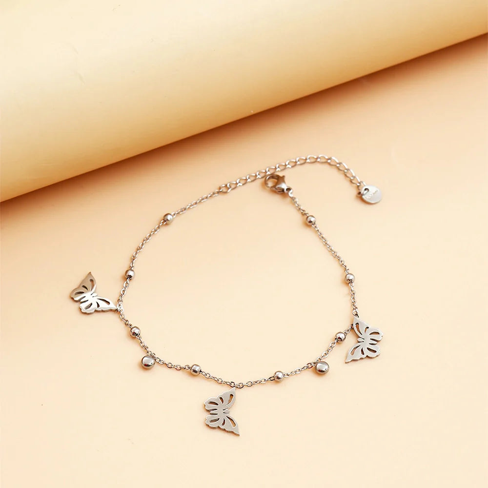 Butterfly Silver Charm Anklet