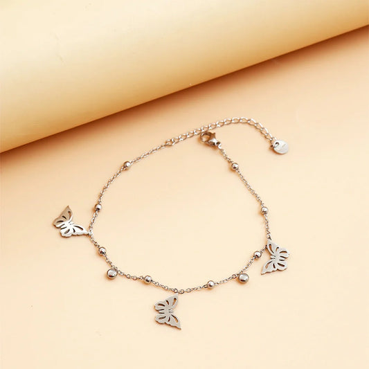 Butterfly Silver Charm Anklet