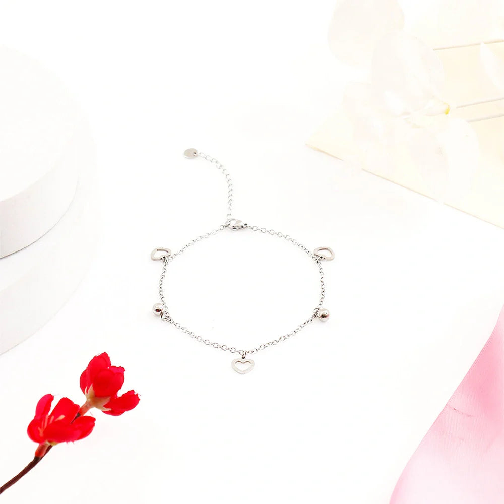 Hearts Silver Charm Anklet