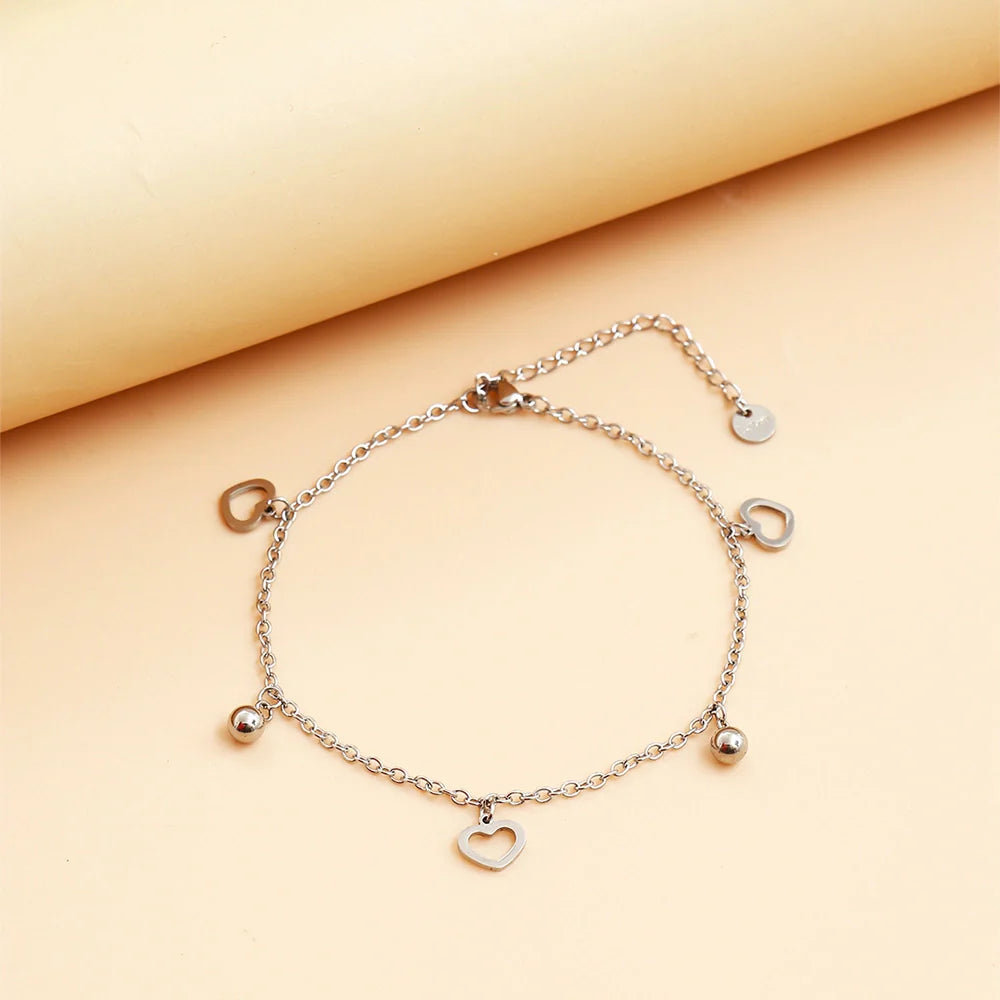 Hearts Silver Charm Anklet