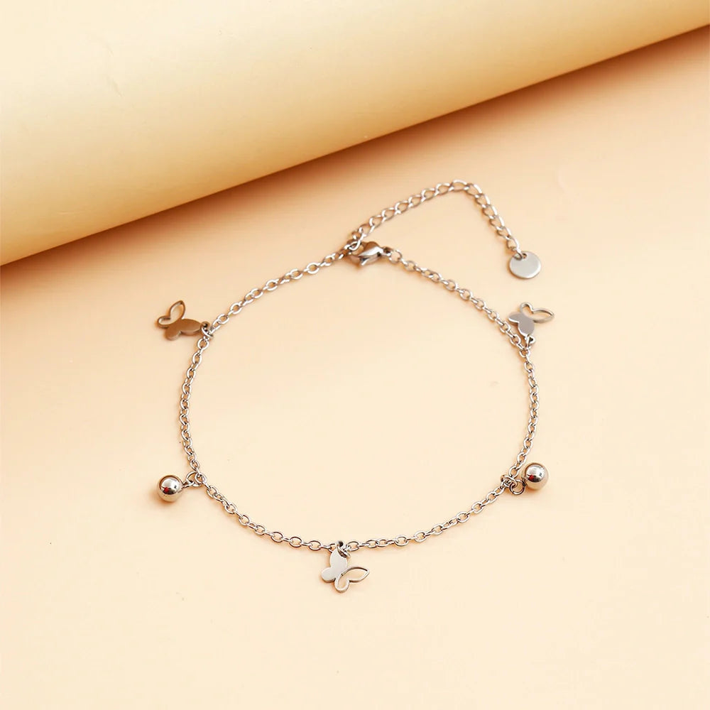 Silver Butterfly Charm Anklet