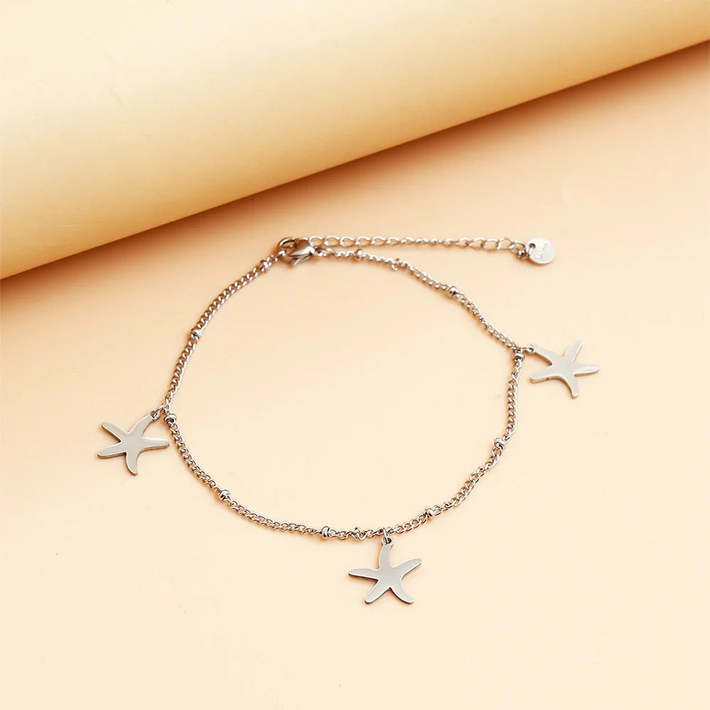 Starfish Silver Charm Anklet