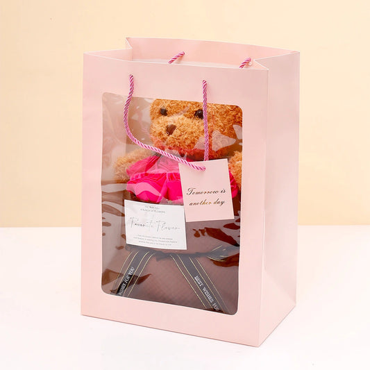 Maroon Rose & Teddy Bear Bouquet