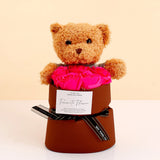 Maroon Rose & Teddy Bear Bouquet