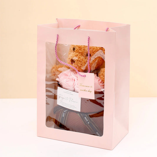 Pink Rose & Teddy Bear Bouquet